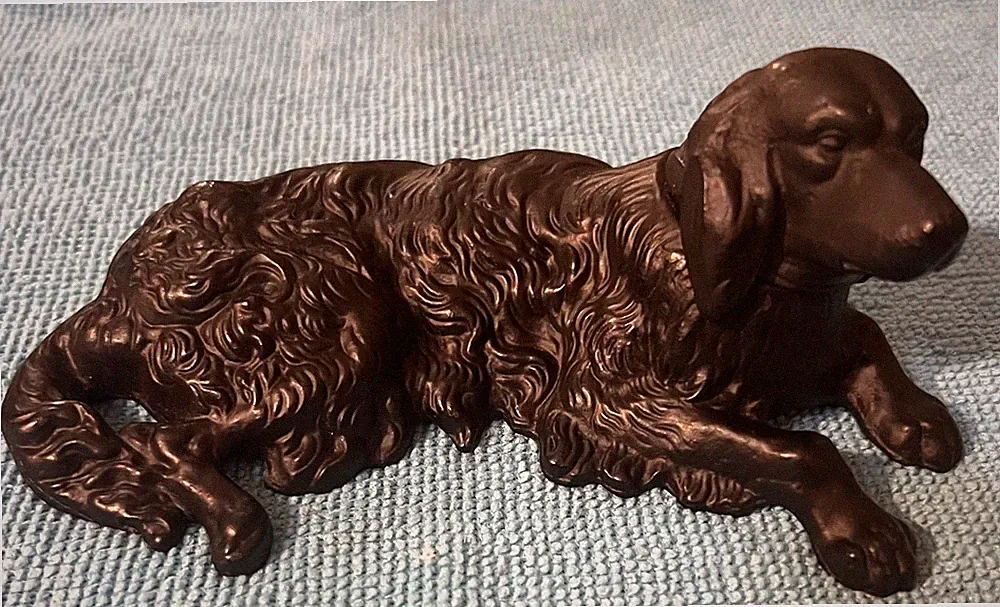 Antique cast iron Dog Sculpture, Table top, Reclining Spaniel or Retriever