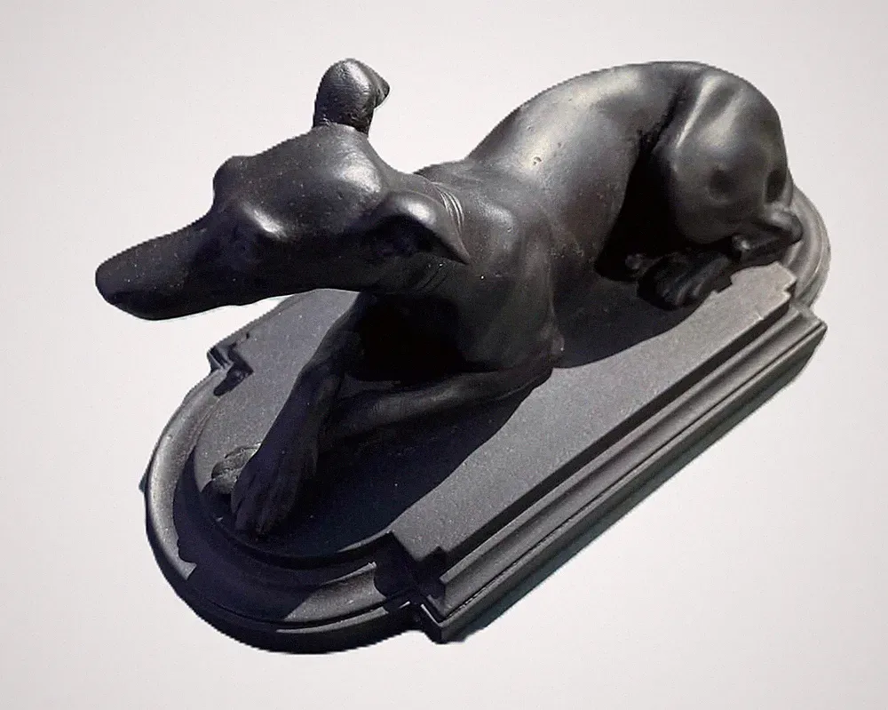Antique rare Berlin Iron Reclining Greyhound on Base, 19thC