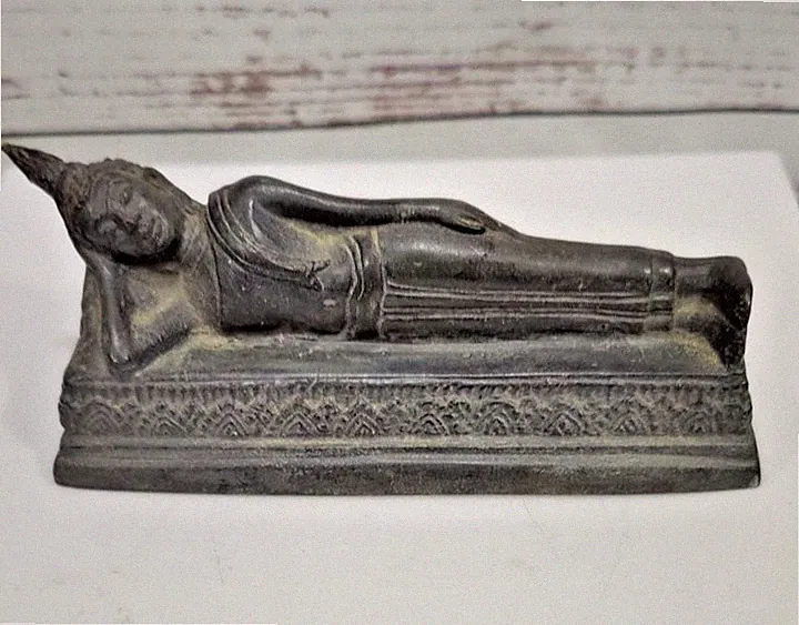Antique Thai Style Cast Iron Reclining Sleeping Buddah Statue Nirvana Pose