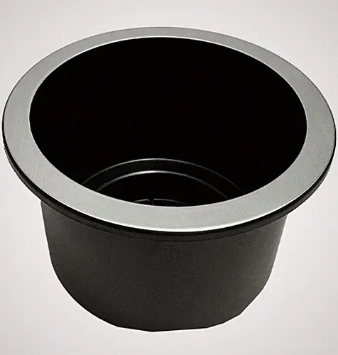 Black Plastic Cup Holder 112mm Rim, Silver Bezel – Recliner, RV, Caravan & Boat