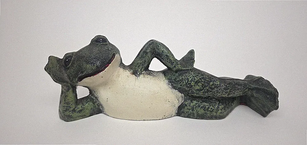 Cast Iron ~ Reclining Frog Doorstop ~ Original Paint and Patina ~ HUBLEY?