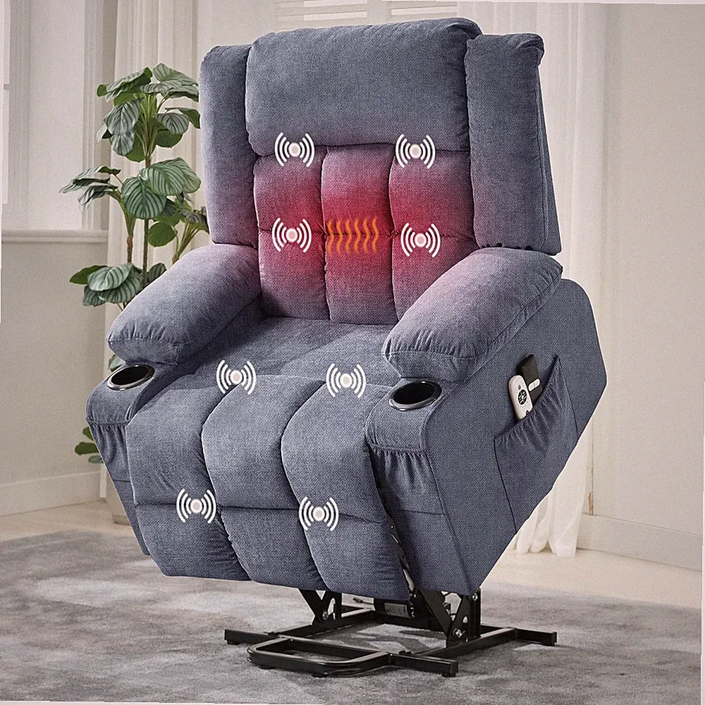 Comfortable Power Lift Recliner Chair with Massage, Heat & USB - Blue