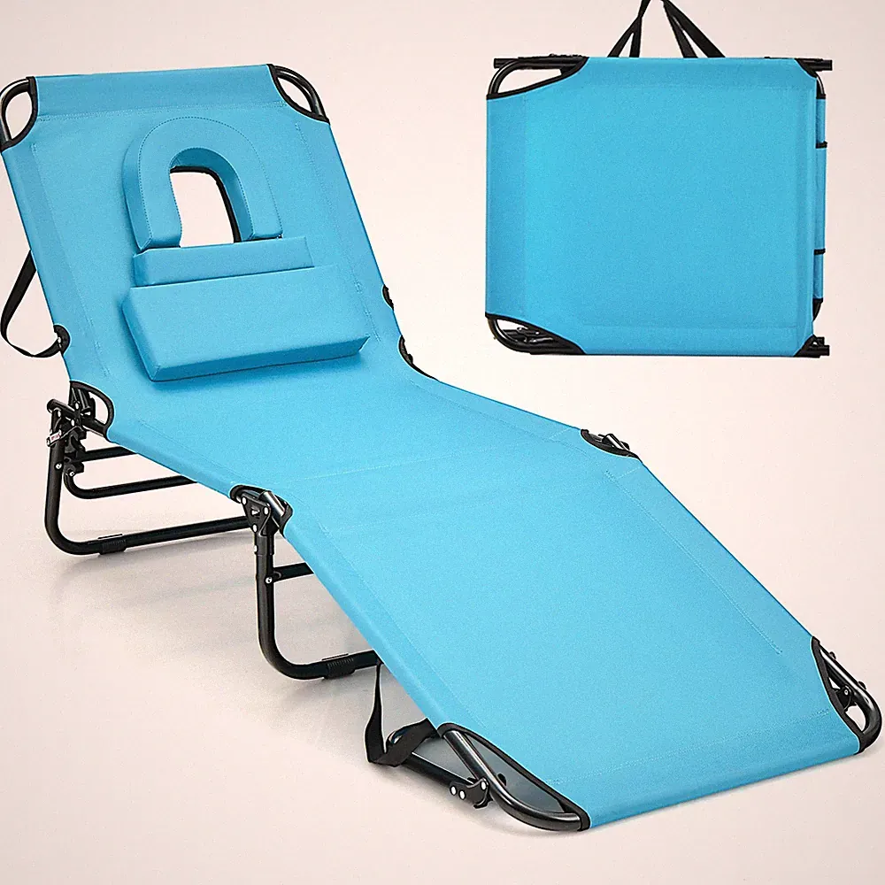Folding Chaise Lounge Chair Bed Adjustable Patio Beach Camping Recliner