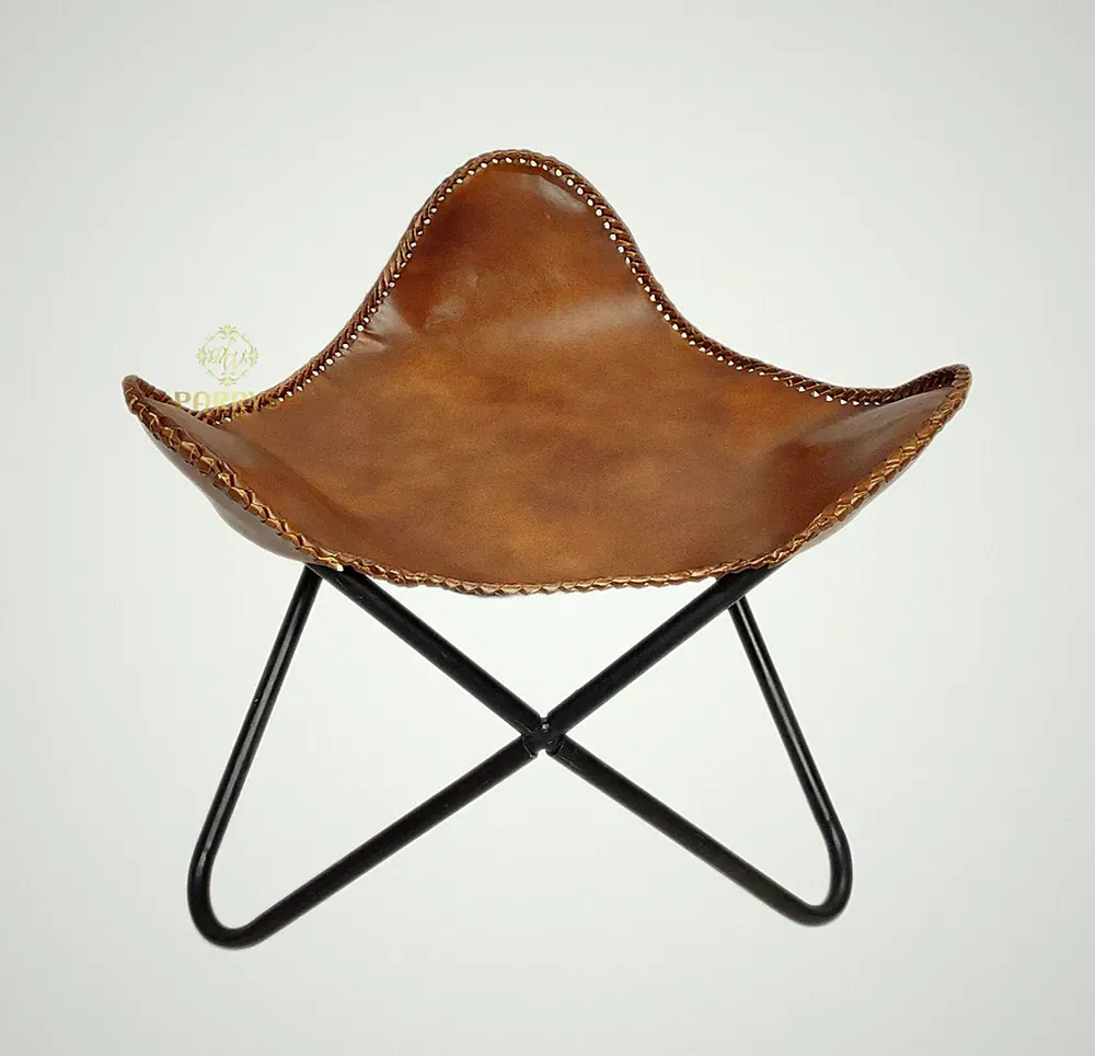 Handcrafted Leather Butterfly Chair with Footstool Folding Lounge Chair Rustic P