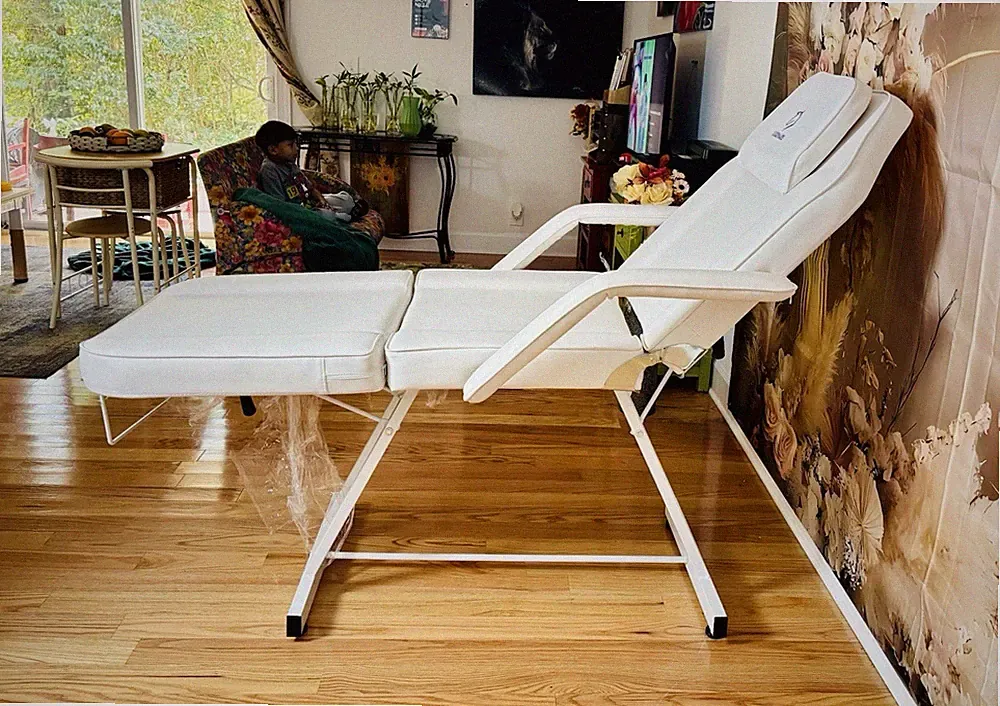 LADUPANDS White Faux Leather Adjustable Massage Chair with Armrests