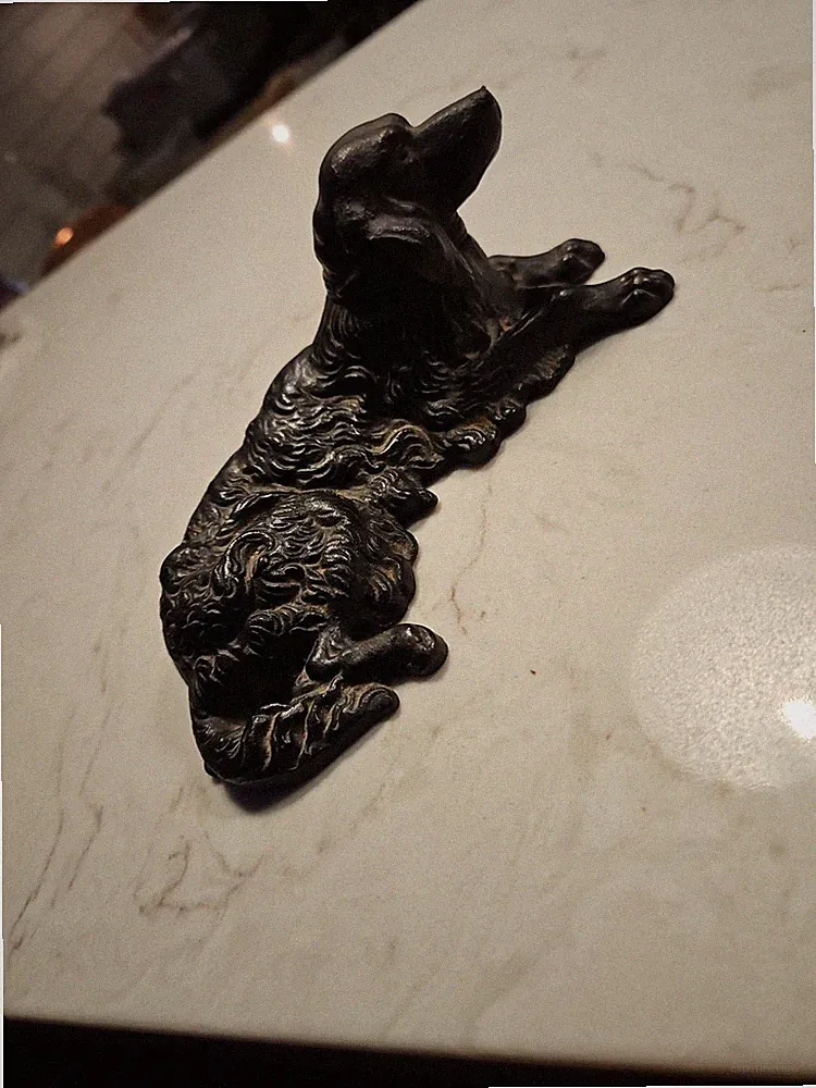 New Listing Antique Victorian Cast Iron Reclining Spaniel or Retriever Hunting Dog Sculpture