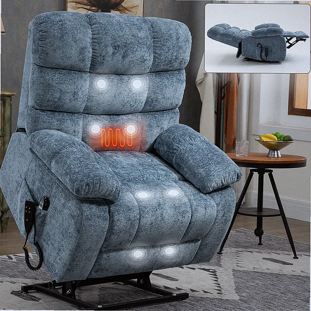 New Listing Wide Lay Flat Massage Heat Power Lift Recliner Chair for Elderly Dual Motor