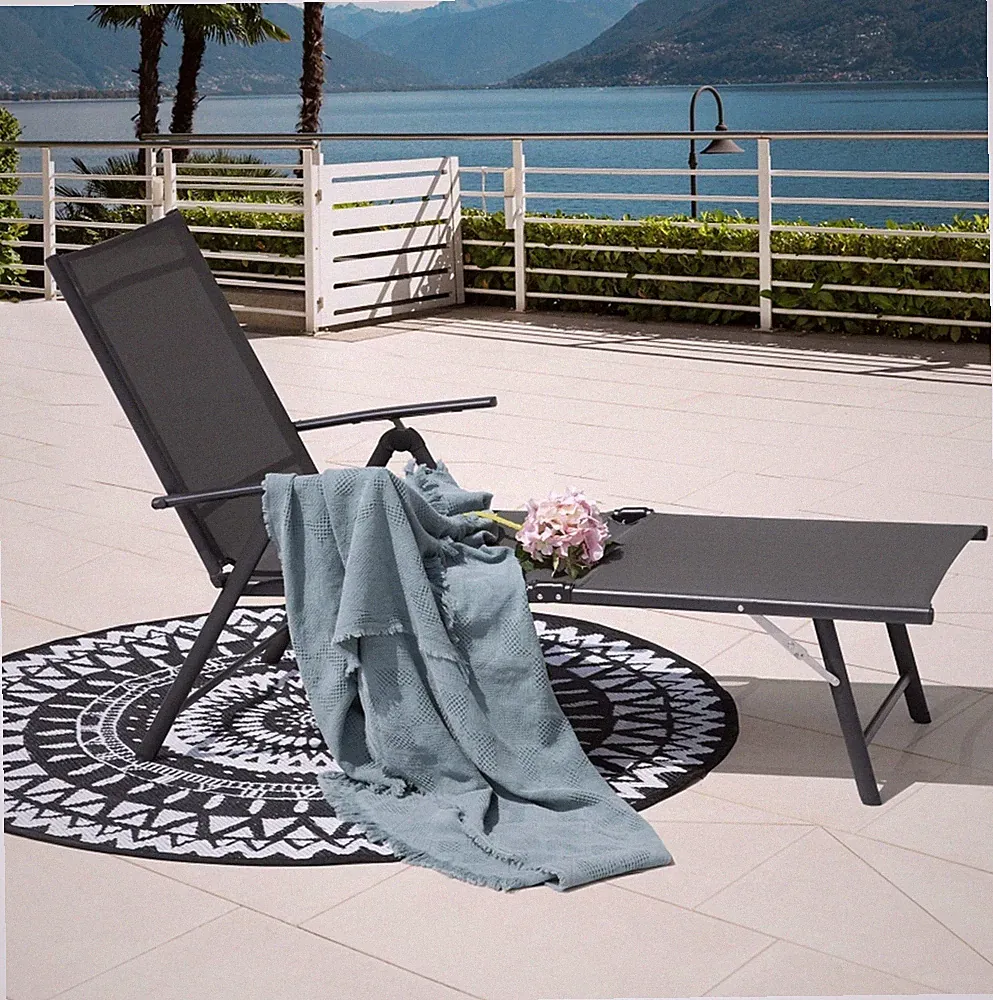 Nuu Garden Foldable Outdoor Chaise Lounge Chair Adjustable Patio Recliner BLACK
