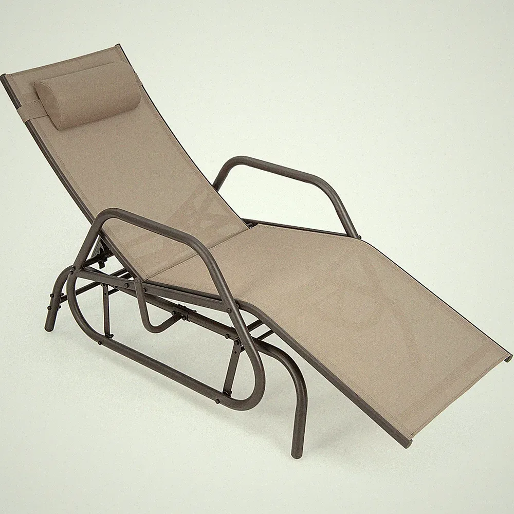 Patio Chaise Lounge Glider Recliner Chair Adjustable Sturdy Metal Frame Outdoor