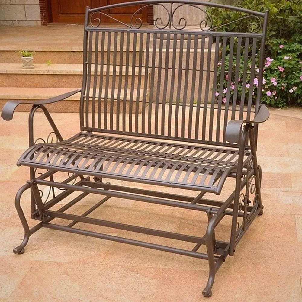 Pemberly Row Patio Glider Loveseat in Matte Brown