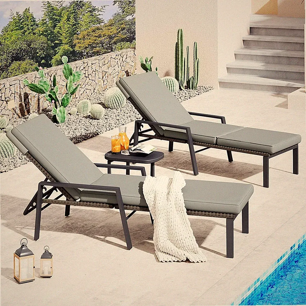 Set of 2 Adjustable Chaise Lounge , PE Rattan Recliners with Removable Cushions